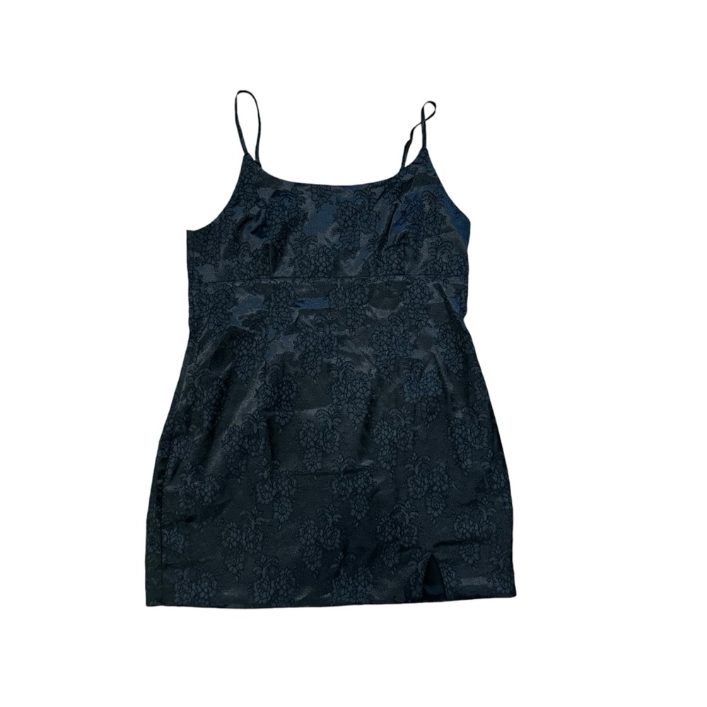 Wild Fable satin floral textured black dress spaghetti strap back zip slip dress